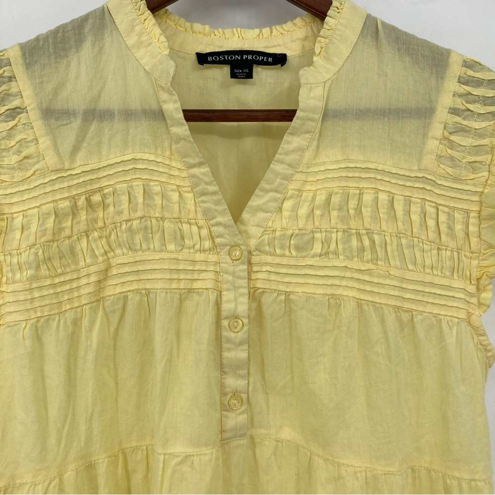 Boston Proper Tiered Shift Dress Lemon Drop XS Babydoll Ruffled Feminine Boho - Picture 3 of 7